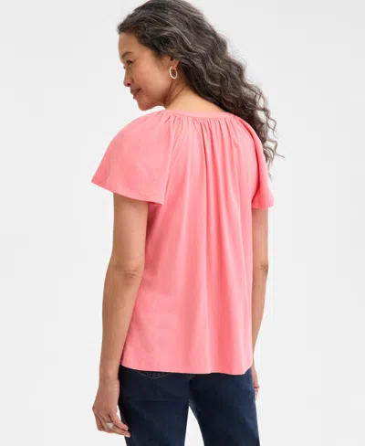 Style & Co Petite Button-front Flutter-sleeve Top, Exclusively At Macy's In Pink