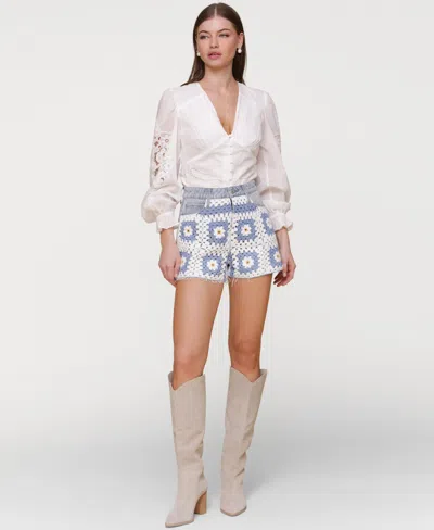 Avec Les Filles Crochet Denim Cutoff Shorts
