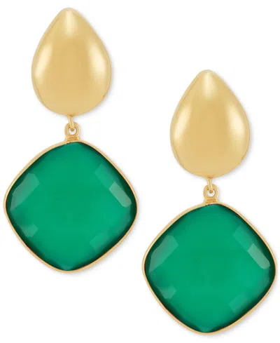 Macy's Green Onyx Square Drop Earrings In 24k Gold-plated Sterling Silver (also In Black Onyx)