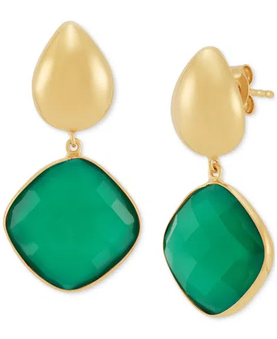 Macy's Green Onyx Square Drop Earrings In 24k Gold-plated Sterling Silver (also In Black Onyx)