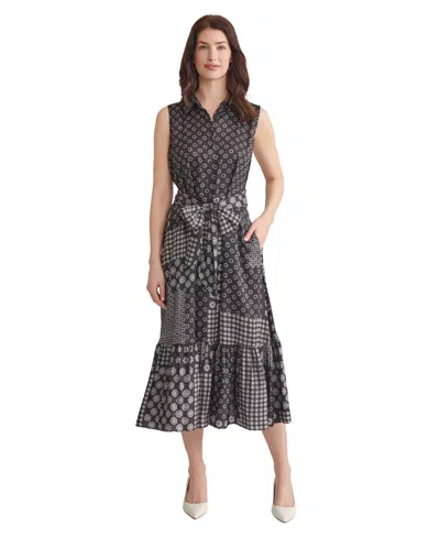 Jones New York Print Tie Waist Sleeveless Midi Dress