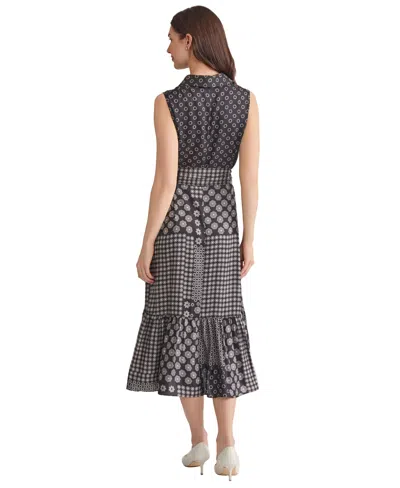 Jones New York Print Tie Waist Sleeveless Midi Dress