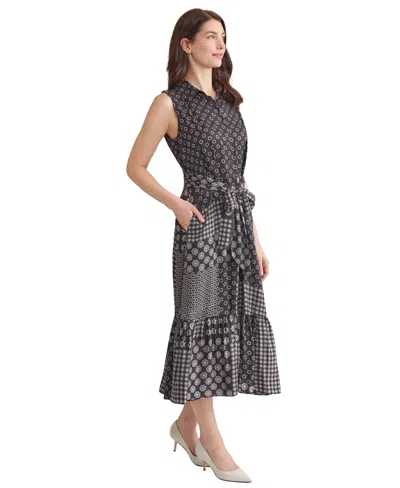 Jones New York Print Tie Waist Sleeveless Midi Dress