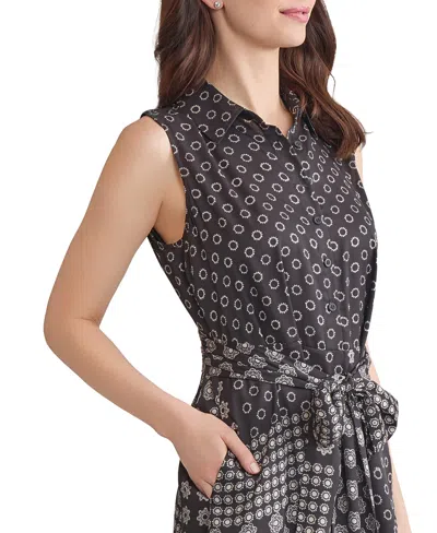 Jones New York Print Tie Waist Sleeveless Midi Dress