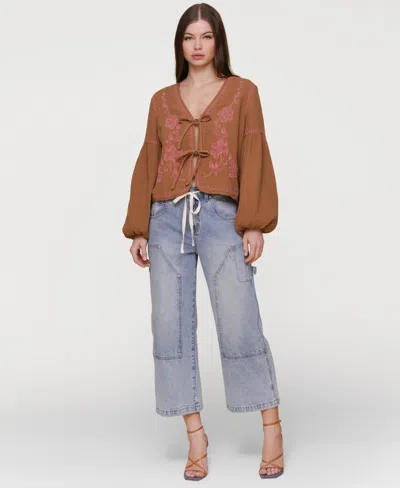 Avec Les Filles Women's Drawstring Cropped Utility Jeans