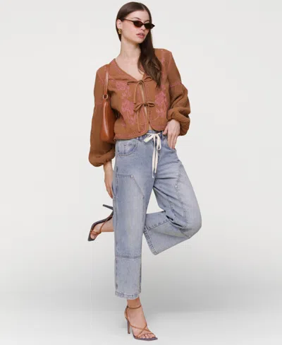 Avec Les Filles Women's Drawstring Cropped Utility Jeans