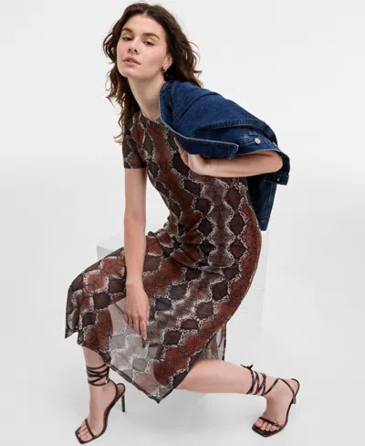 Steve Madden Women's Nola Printed Round-neck Dress In Brown