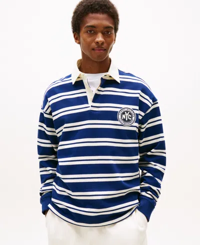 Tommy Hilfiger Relaxed Fit Striped Rugby Sweatshirt In Blue