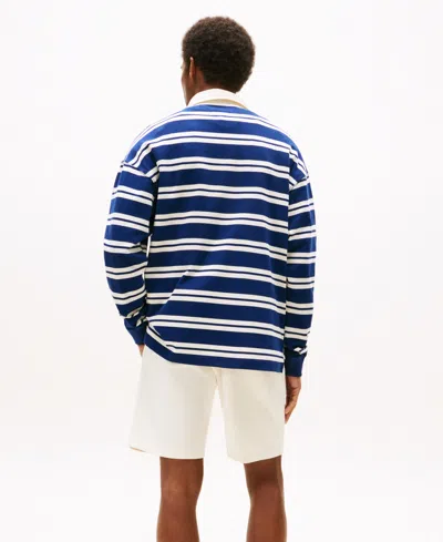 Tommy Hilfiger Relaxed Fit Striped Rugby Sweatshirt In Blue
