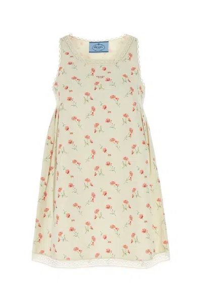 Prada Printed Linen Blend Mini Dress