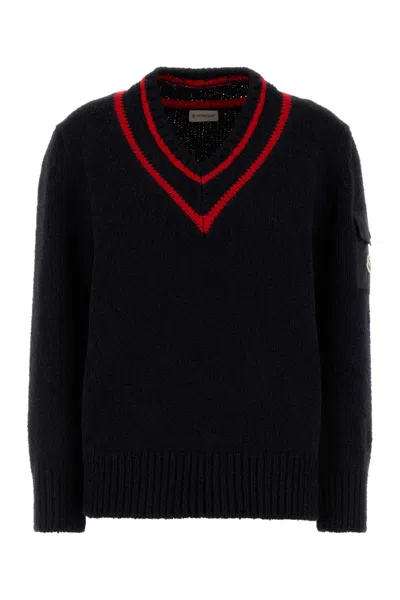Moncler Wool Blend Sweater With Stripe And Patch In Black
