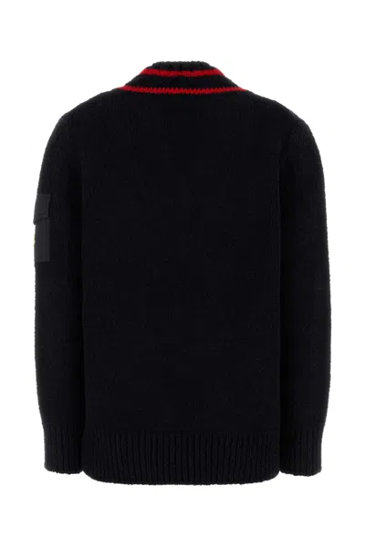 Moncler Wool Blend Sweater With Stripe And Patch In Black