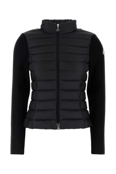 Moncler Black Padded Wool Zip-up Cardigan In Black