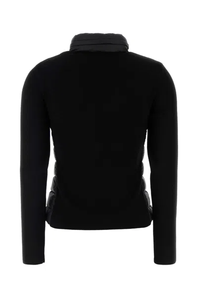 Moncler Black Padded Wool Zip-up Cardigan In Black