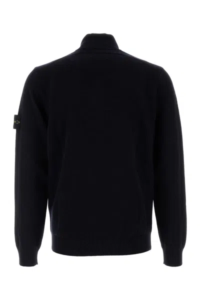 Stone Island High Collar Pullover With Buttoned Placket And Logo Patch In Black