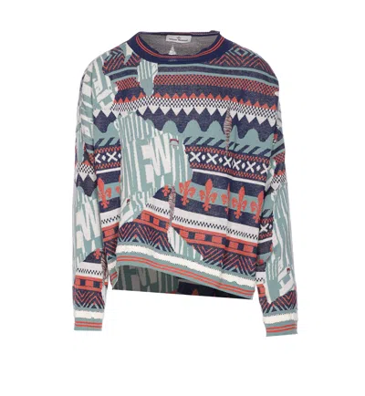 Vivienne Westwood Broken Fair Isle Jumper Linen Wool Blend M/l Unisex In Multi