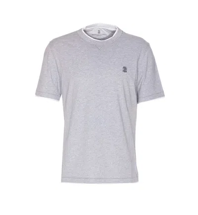 Brunello Cucinelli Layered Crewneck T-shirt Stitch Detailing In Gray