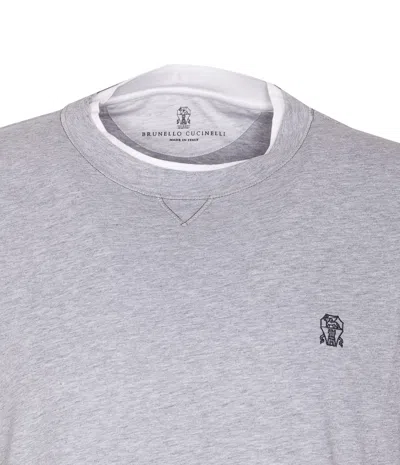 Brunello Cucinelli Layered Crewneck T-shirt Stitch Detailing In Gray