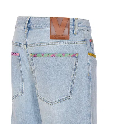 Valentino Embroidered Denim Trousers Woman Light Denim 28 In Blue