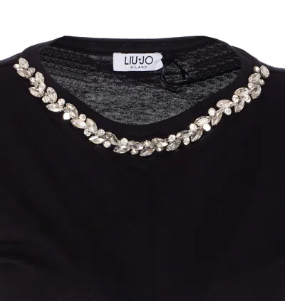 Liu •jo Crystal Embellished Cap Sleeve Ruched Top In Blue