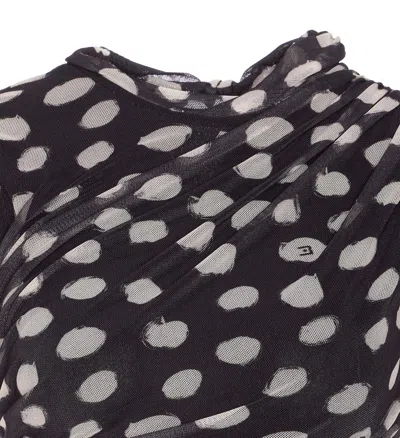 Liu •jo A Line Polka Dot Ruched Sleeveless Dress In Black