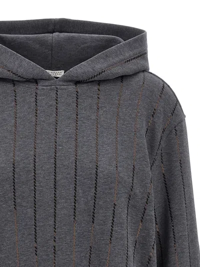 Brunello Cucinelli Cotton Sequin-stripe Hoodie In Gray