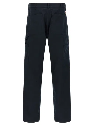 Moncler Cotton Trousers With Belt Loops And Pockets In Blue