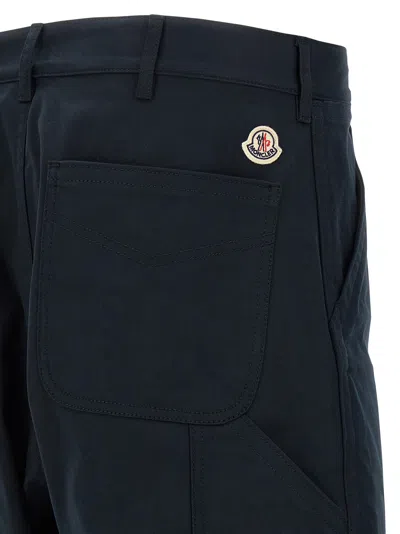 Moncler Cotton Trousers With Belt Loops And Pockets In Blue