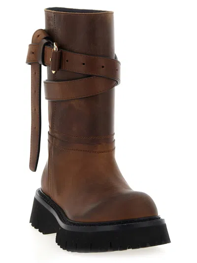 Moschino 'chunky Sole' Ankle Boots With Buckle And Strap In Brown