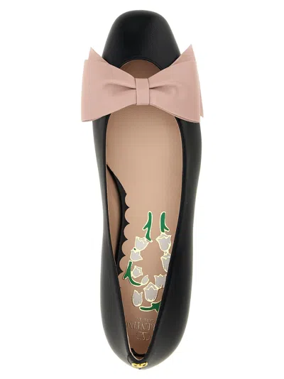 Valentino Round Toe Ballerina Shoes With Bow Detail In Black