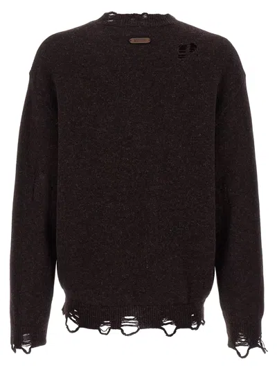 Moschino Distressed Ribbed Sweater With Cuffs And Hem In Black