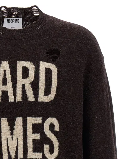 Moschino Distressed Ribbed Sweater With Cuffs And Hem In Black