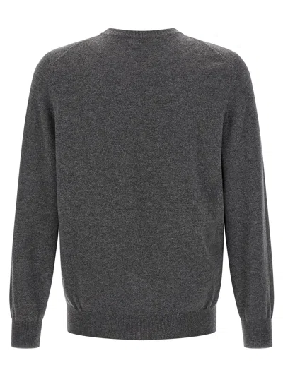 Brunello Cucinelli Cashmere Crew Neck Sweater With Ribbed Cuffs And Hem In Gray