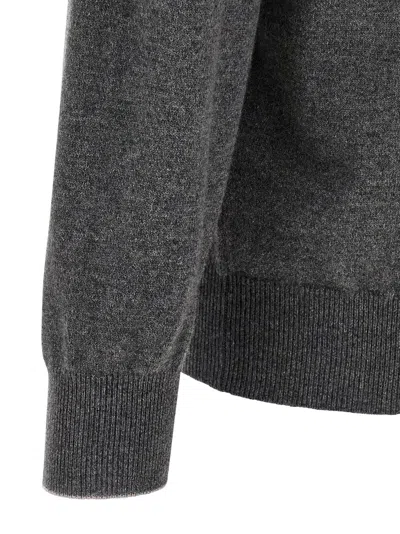 Brunello Cucinelli Cashmere Crew Neck Sweater With Ribbed Cuffs And Hem In Gray
