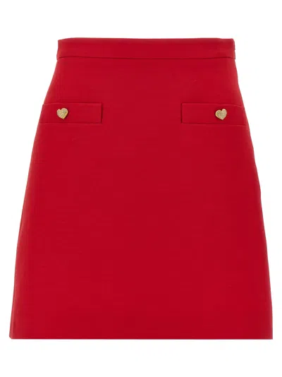 Valentino Crepe Couture Skirt With Heart Jewel Buttons In Red