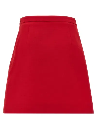 Valentino Crepe Couture Skirt With Heart Jewel Buttons In Red