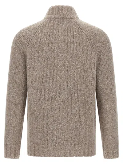 Brunello Cucinelli Alpaca Wool Cardigan With Ribbed Cuffs In Brown