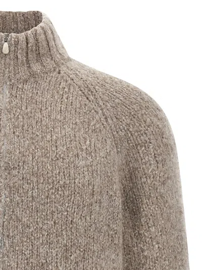 Brunello Cucinelli Alpaca Wool Cardigan With Ribbed Cuffs In Brown