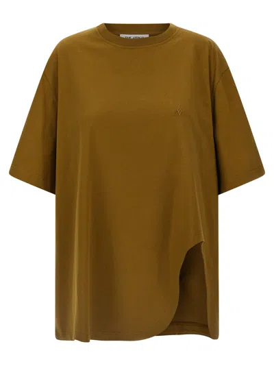 Attico Embroidered Logo T-shirt With Asymmetric Hem In Green