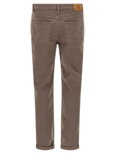 Brunello Cucinelli Garment-dyed Cotton Denim Jeans In Brown