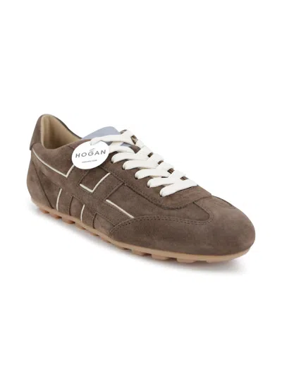 Hogan Suede Upper Sneakers With Contrasting Stitching In Brown
