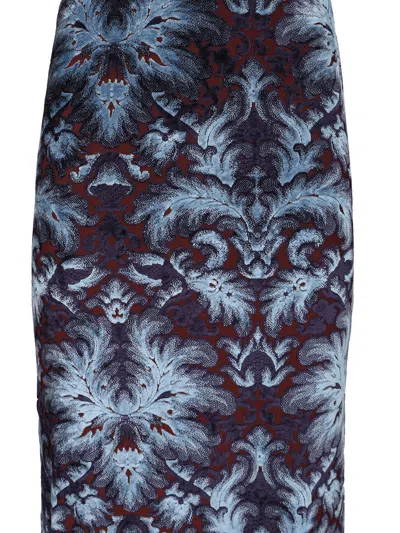 Etro Flocked Flower Paisley Midi Skirt