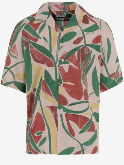 Jacquemus Mens La Chemise Fonccio Graphic-print Cotton Shirt Abstract Vegetal Pi In Green