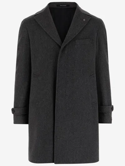 Tagliatore Reversible Wool Coat With Front Closure And Charm Logo In Gray