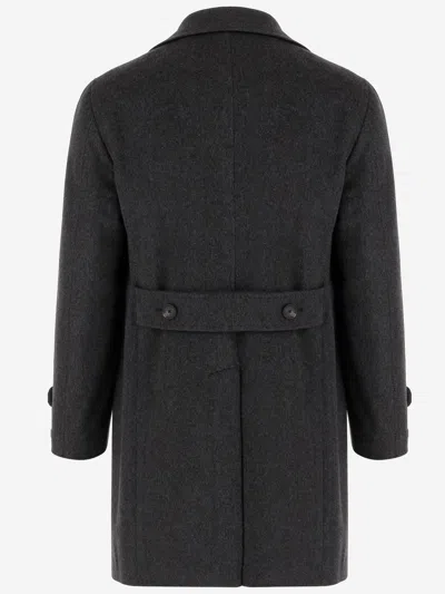Tagliatore Reversible Wool Coat With Front Closure And Charm Logo In Gray