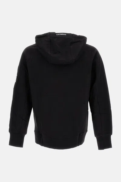 C.p. Company C.p.company Sweatshirts Hooded Open In Diagonal Raised Fleece In Black