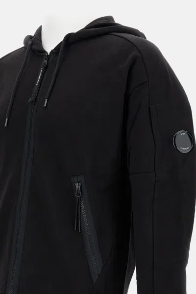 C.p. Company C.p.company Sweatshirts Hooded Open In Diagonal Raised Fleece In Black