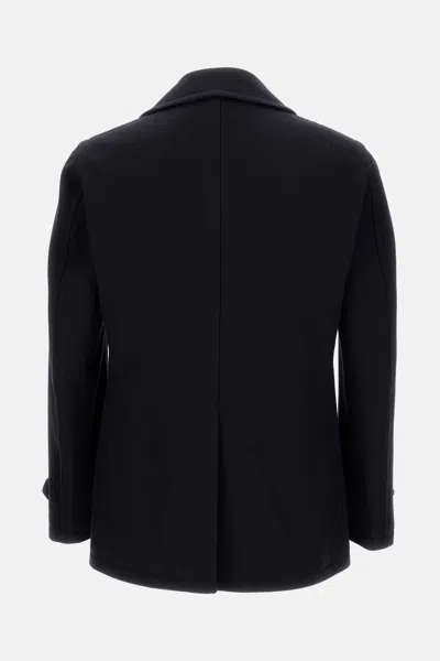 Tagliatore Black Double-breasted Coat With Wide Notched Revers In Black