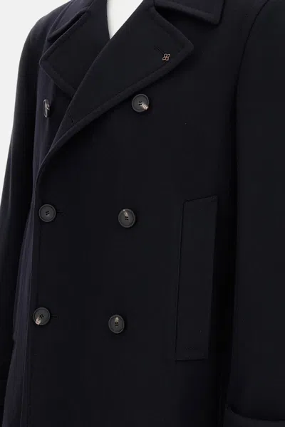 Tagliatore Black Double-breasted Coat With Wide Notched Revers In Black