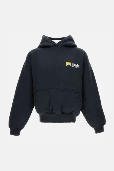 Rhude Loose-fit Hooded Sweatshirt With Ribbed Cuffs In Blue